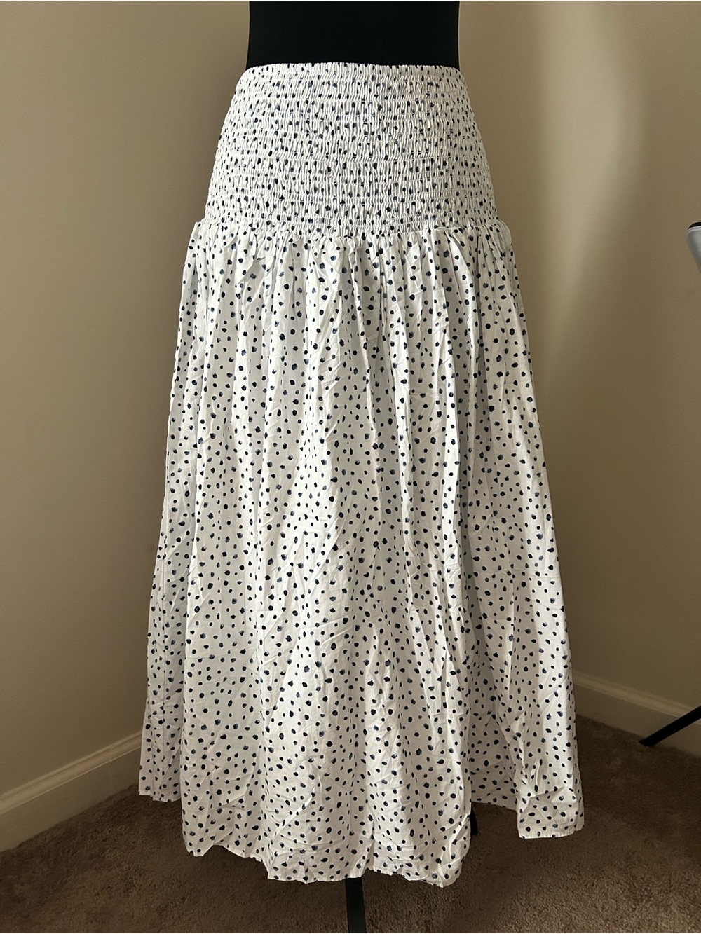 J. Crew White Maxi Skirt with Black Dot Print